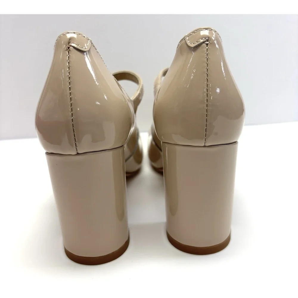 MIZCHI Lalita Beige Patent Leather Mary Jane Heels Womens US 4.5 EU 34.5